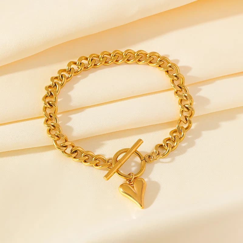 하트 참 브레이슬릿, 18K 골드 도금