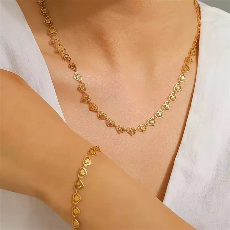 실버 하트 목걸이, 팔찌 및 귀걸이 세트