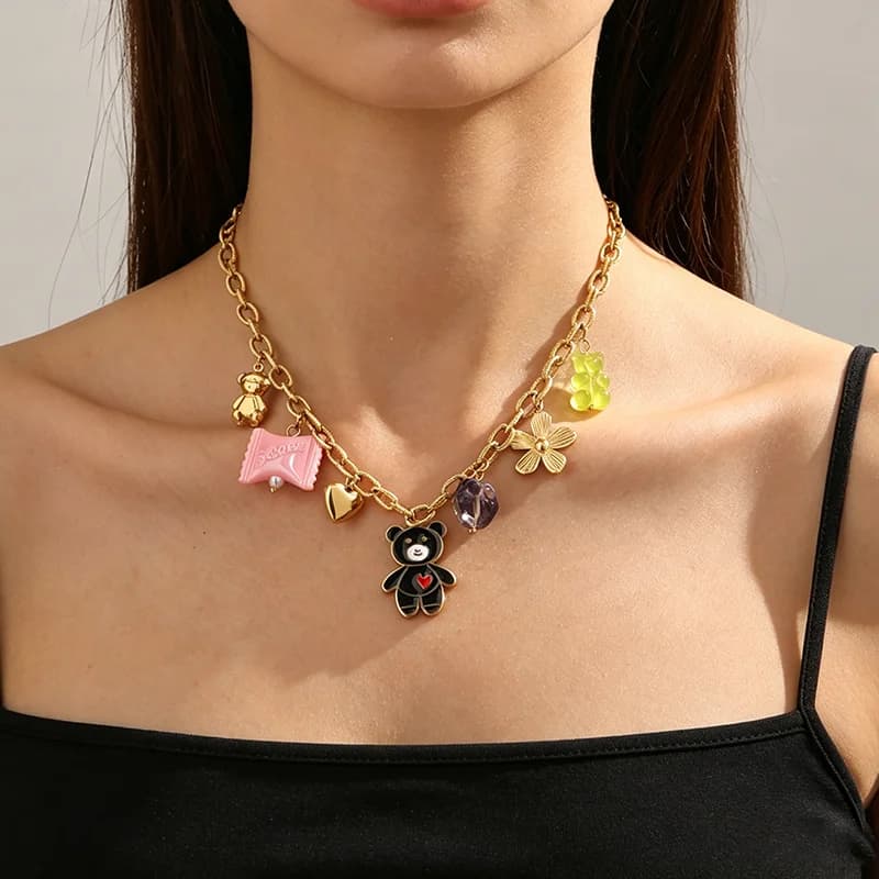 멀티 참 펜던트 목걸이, 18K 골드 PVD