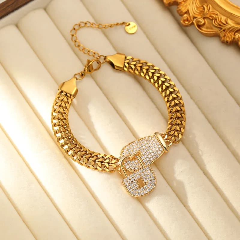 스테인리스 스틸 라인스톤 자물쇠 참 브레이슬릿