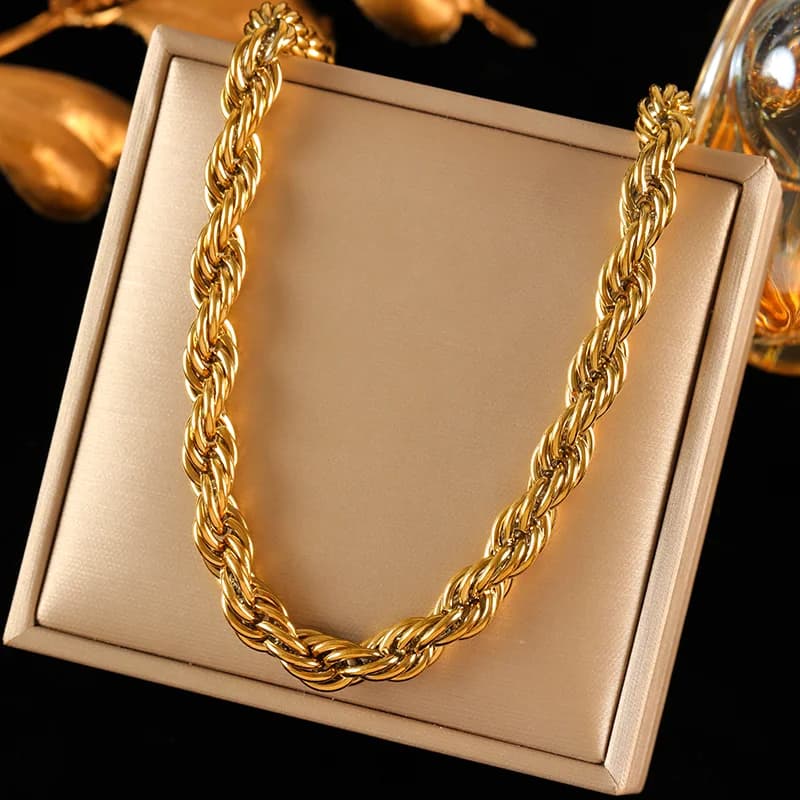 8mm 두꺼운 체인 목걸이, 18K 금 도금
