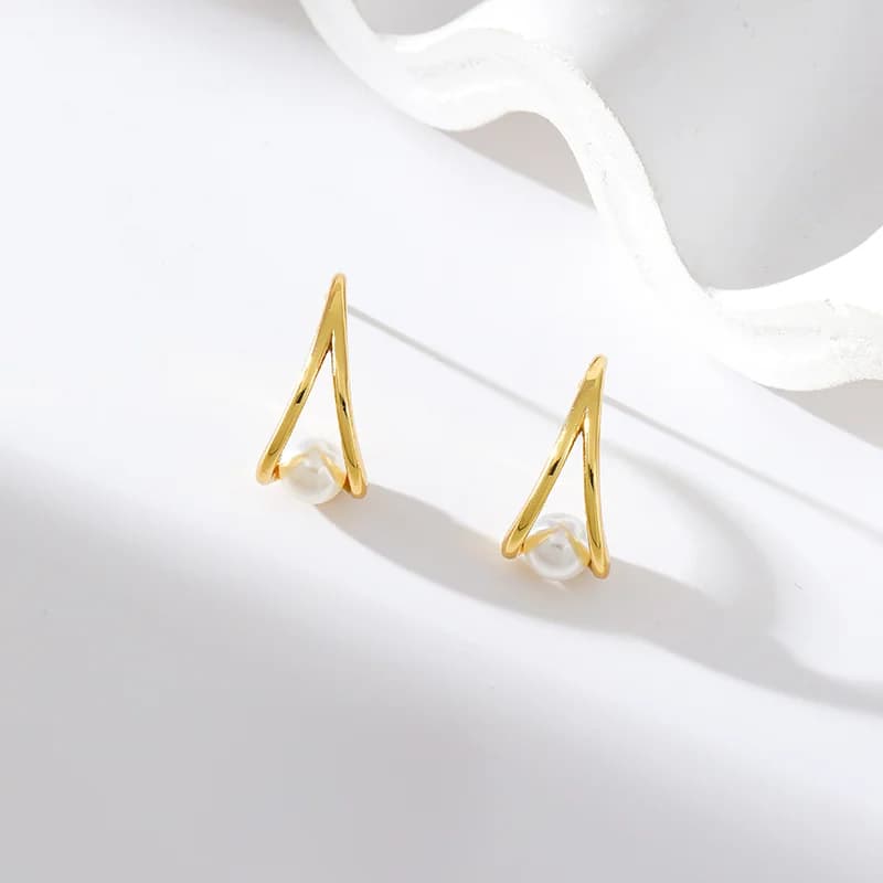 크리에이티브 진주 드롭 귀걸이, 18K 골드 도금