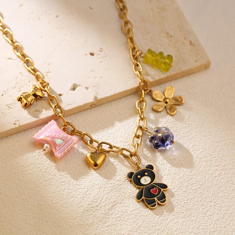 멀티 참 펜던트 목걸이, 18K 골드 PVD