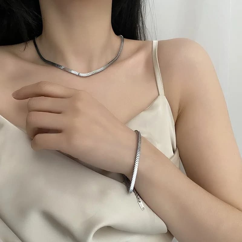 스테인리스 실버 스네이크 체인 팔찌
