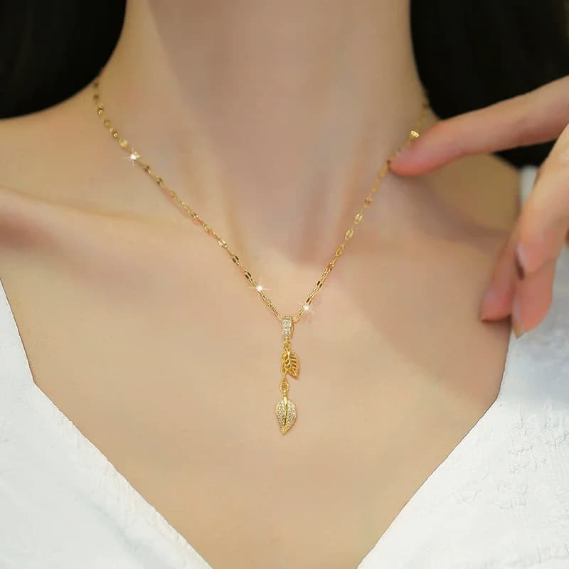 316L 스테인리스 스틸 지르콘 잎사귀 펜던트 목걸이